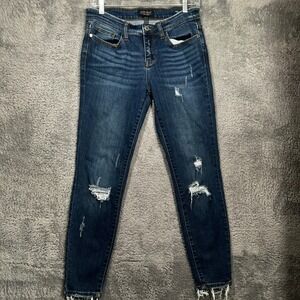 Judy Blue Skinny Jeans Womens 5/27 Dark Wash Distressed Raw Hem JB82138DK